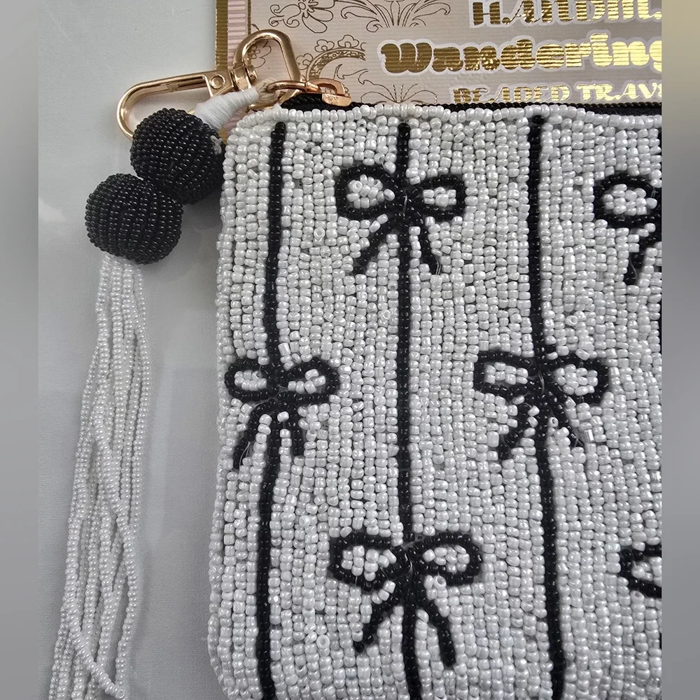 India Beaded Travel Pouch with Bow Design